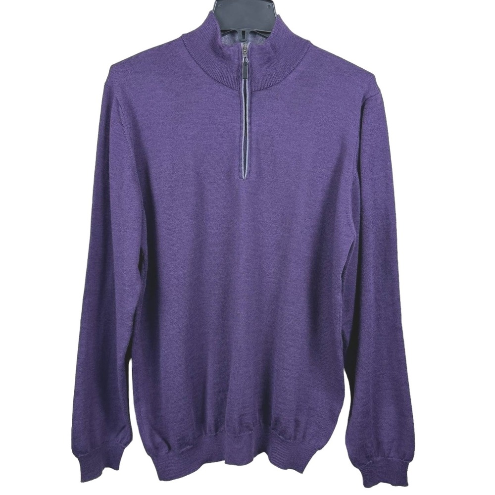 Saks Fifth Avenue Men's Merino Wool 1/4 Zip Purple‎ Pullover Sweater Large